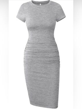 Missufe Classic Heather Gray Ruched Side Midi Dress (XL)